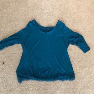 Lane Bryant Teal Top with Asymmetrical Lace Hem